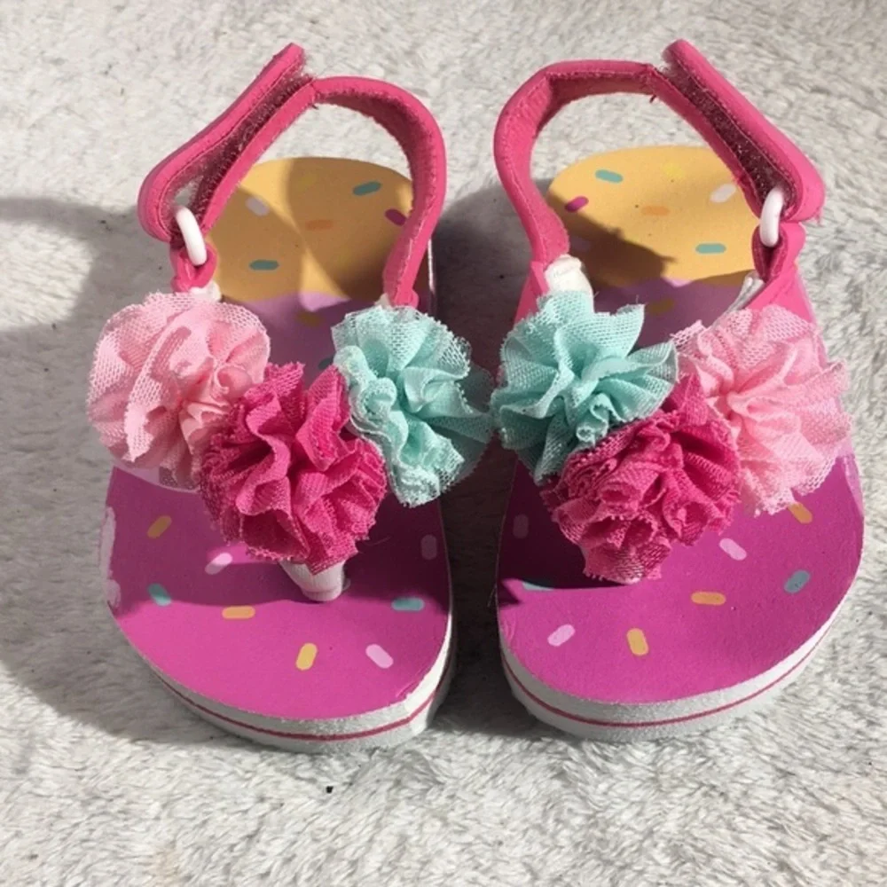 Girls Colorful Carnations Thong Platform Sandals